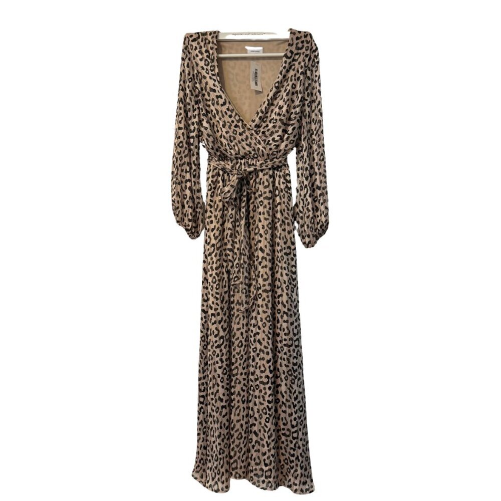 Adrienne Leopard Cheetah Faux Wrap Maxi Dress size Small NWT